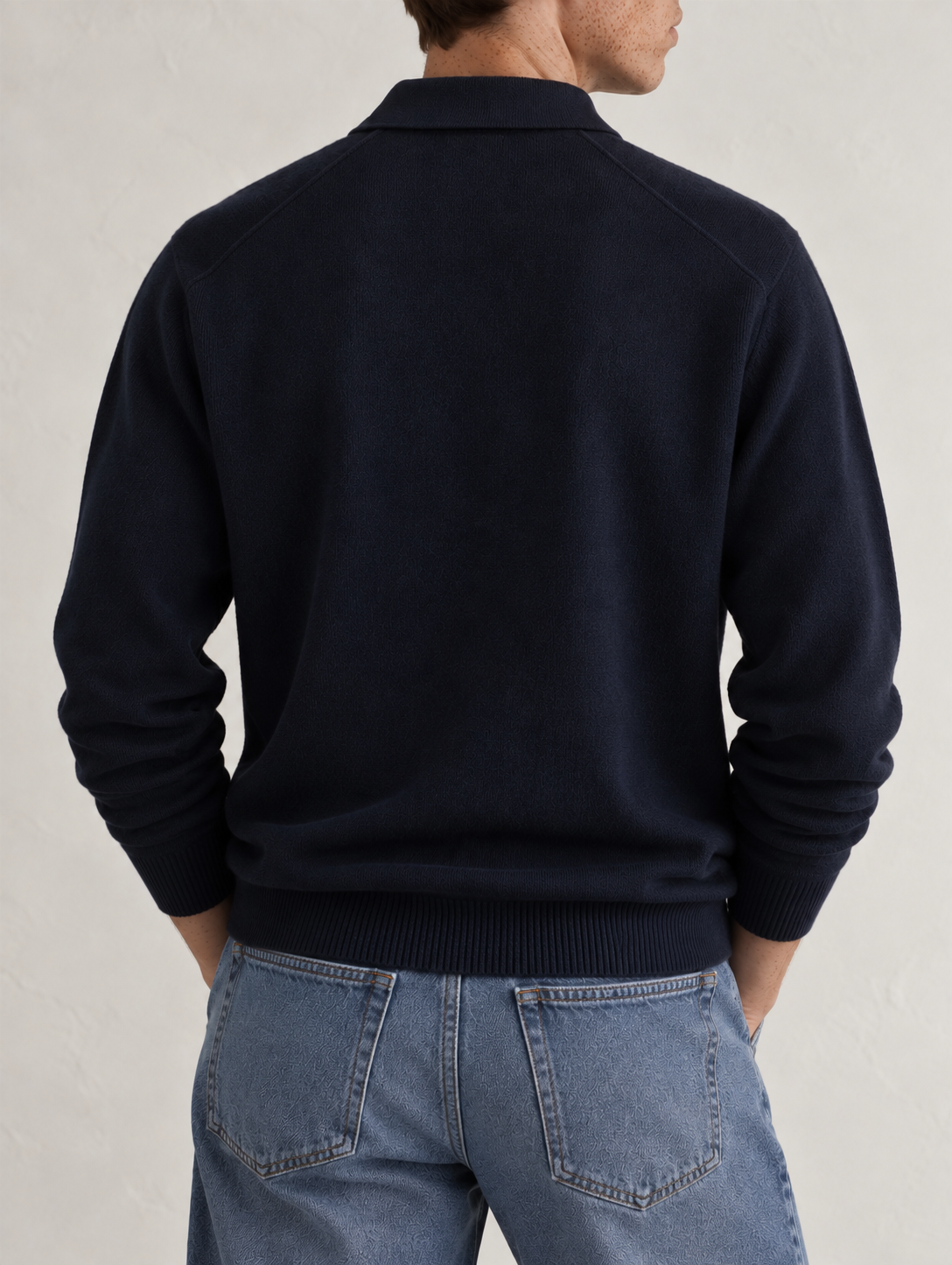 CASHMERE LONG-SLEEVE POLO - NAVY