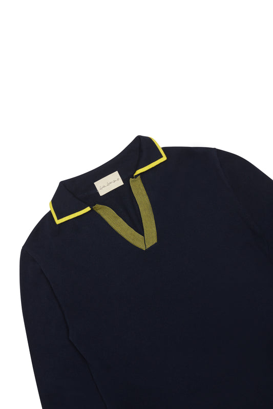 KNITTED STRIPE-TRIMMED COTTON POLO SHIRT