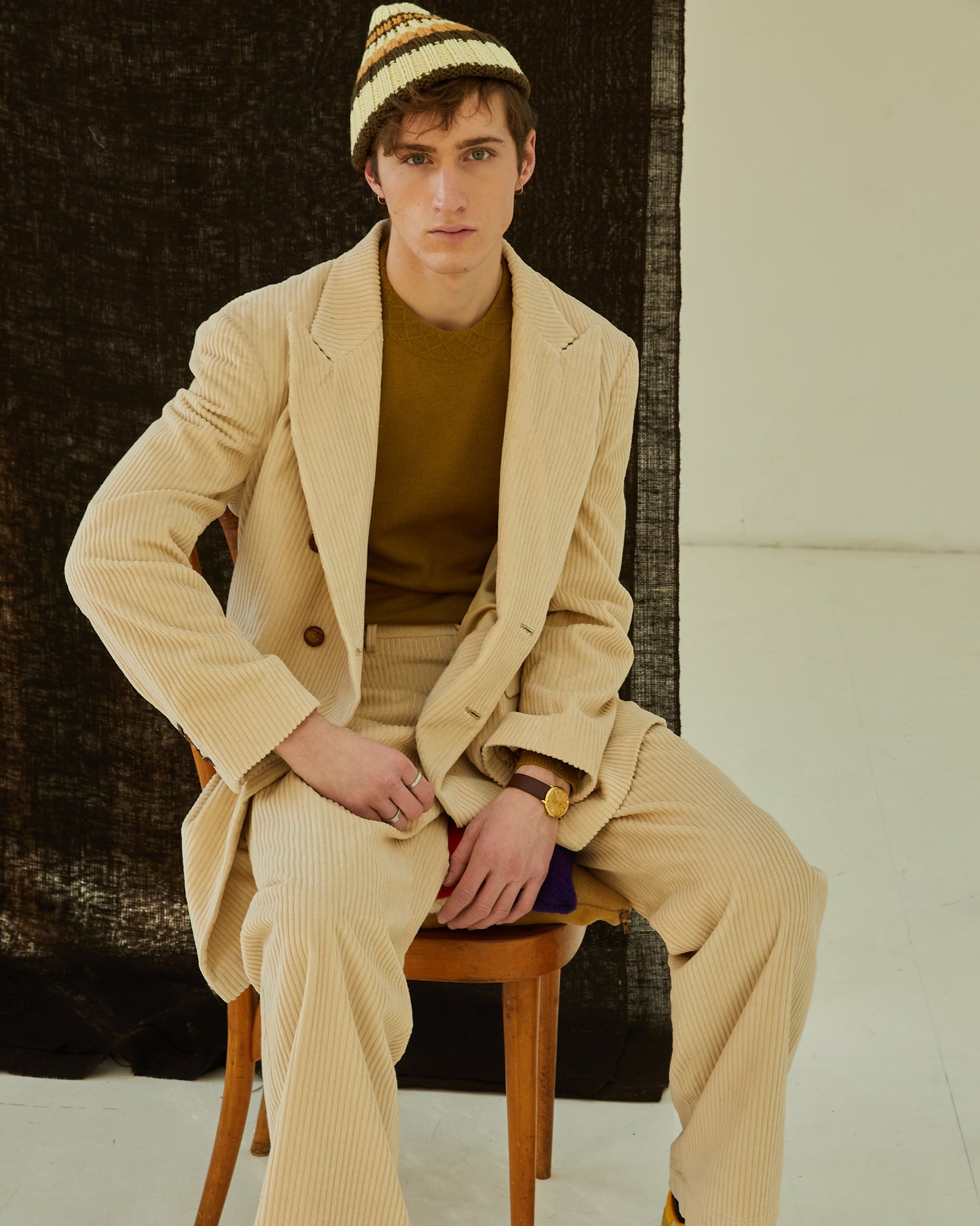 IVORY DOUBLE-BREASTED CORDUROY BLAZER
