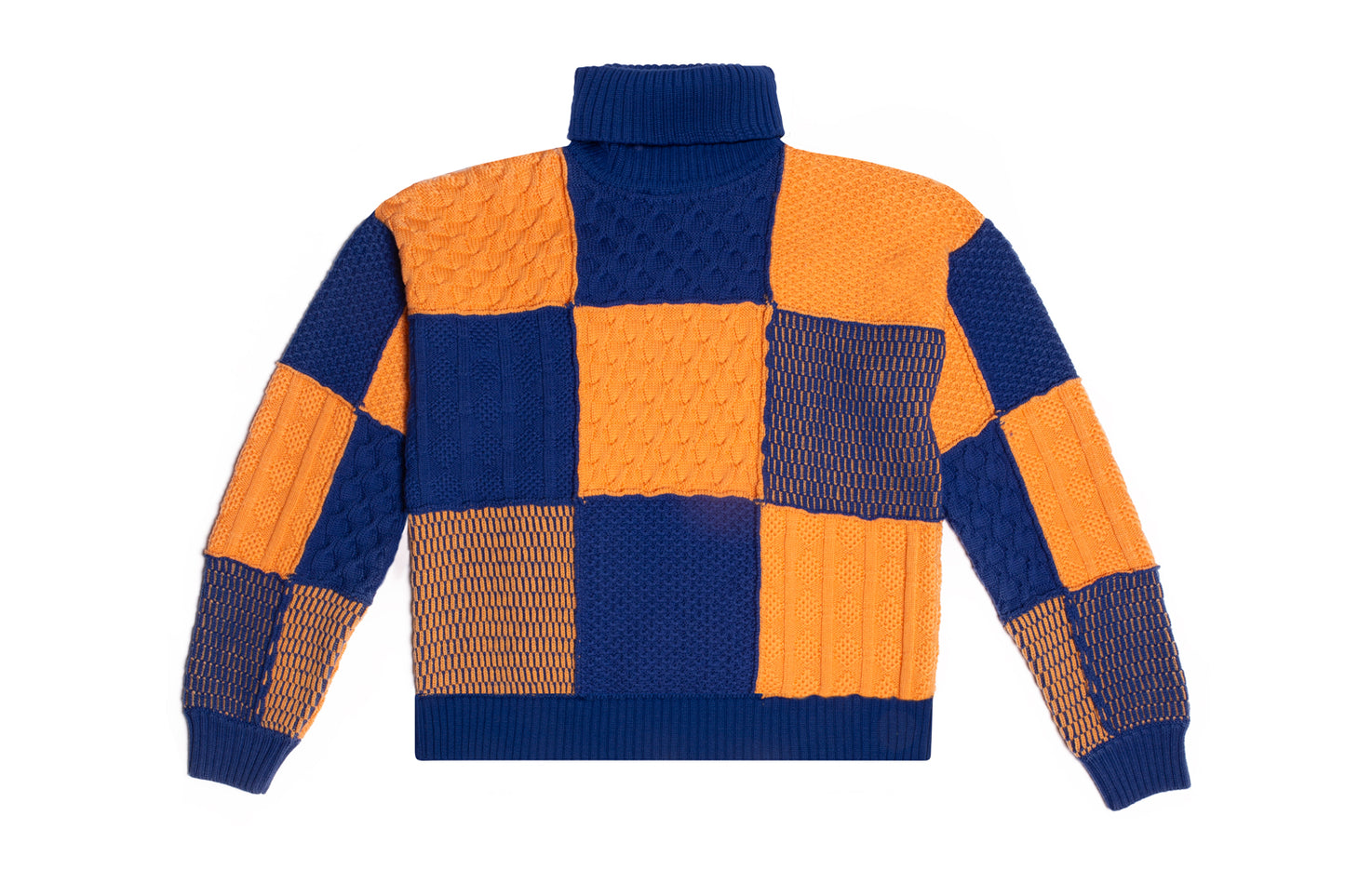 MERINO EXTRAFINE HAND KNIT PATCHWORK SWEATER