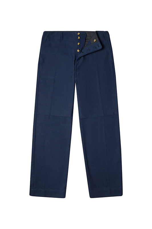 DOUBLE CONSTRUCTION WIDE-LEG TROUSERS IN COTTON DRILL