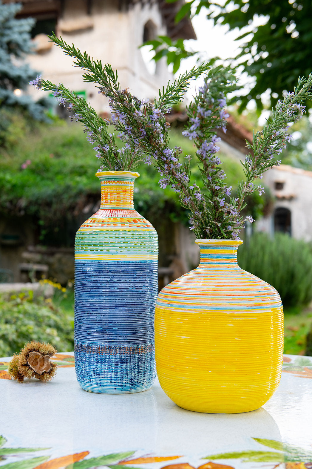 TRIDIMENSIONAL STRIPED HAND-PAINTED CERAMIC GINGER JAR