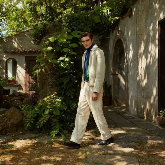 CREAMY WHITE SHEARLING BOMBER JACKET