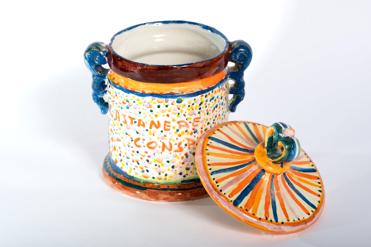 HAND-PAINTED CERAMIC JAR