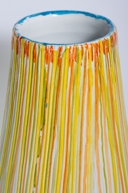 VERTICAL STRIPED HAND-PAINTED CERAMIC HEXAGONAL VASE