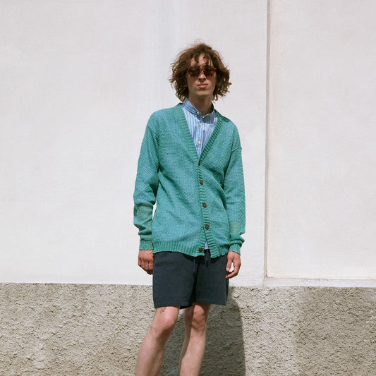 LIGHTWEIGHT LINEN KNITTED CARDIGAN WITH MESH STITCH