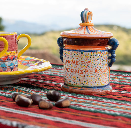HAND-PAINTED CERAMIC JAR