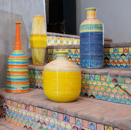 TRIDIMENSIONAL STRIPED HAND-PAINTED CERAMIC GINGER JAR