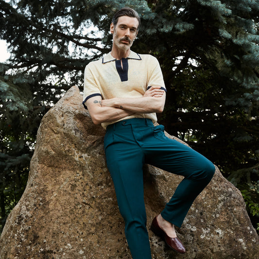 LIGHT-WEIGHT KNITTED LINEN AND SILK BLEND POLO SHIRT