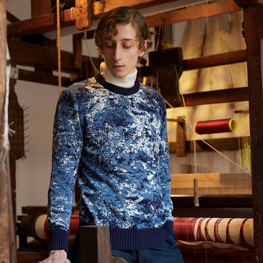 “UNIVERSO” JACQUARD WOOL AND CASHMERE CREW-NECK SWEATER