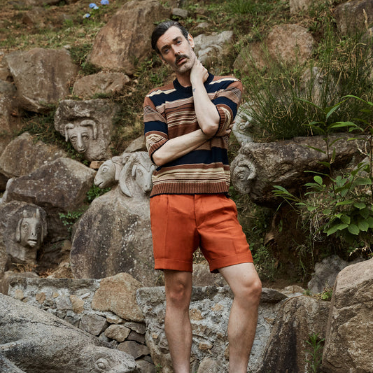 KNITTED LINEN AND SILK-BLEND “BOXY” T-SHIRT