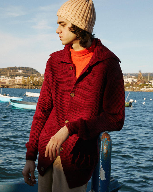 MERINO EXTRAFINE WOOL CARDIGAN WITH WIDE COLLAR