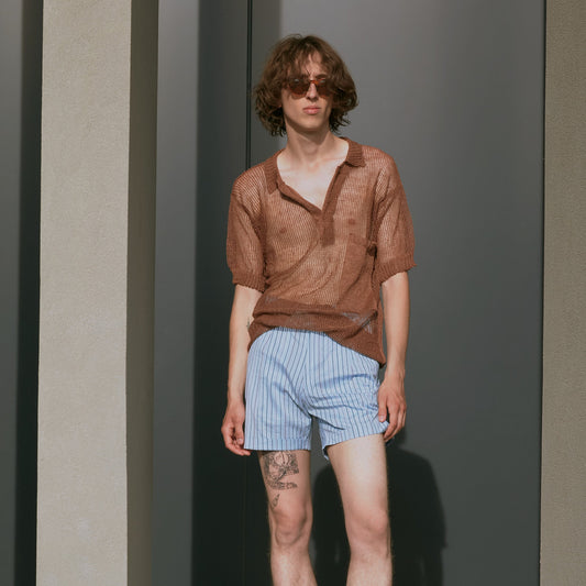 LIGHTWEIGHT LINEN KNITTED POLO SHIRT WITH MESH STITCH