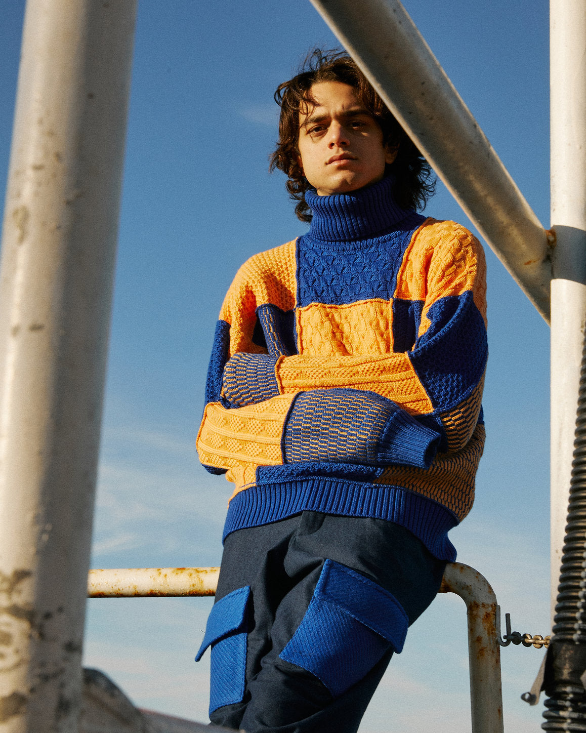 MERINO EXTRAFINE HAND KNIT PATCHWORK SWEATER