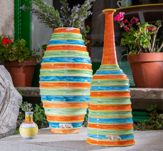 STRIPED HAND-PAINTED LARGE CERAMIC BOTTLE VASE