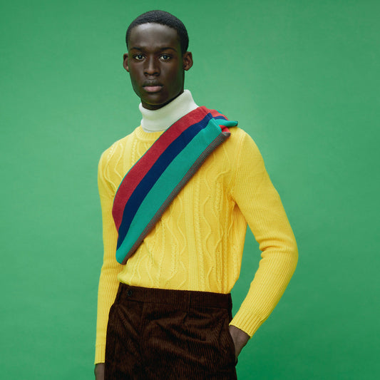 CABLED MERINO EXTRAFINE WOOL CREW-NECK SWEATER