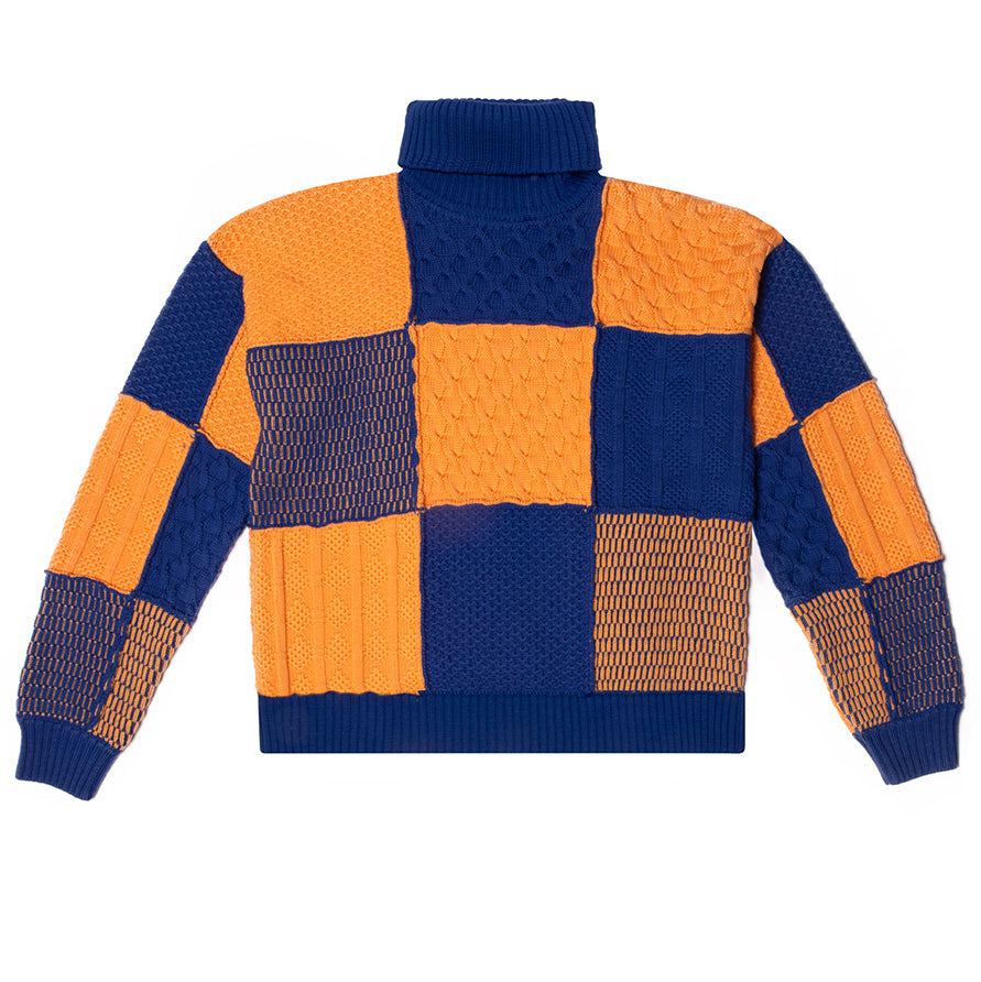 MERINO EXTRAFINE HAND KNIT PATCHWORK SWEATER