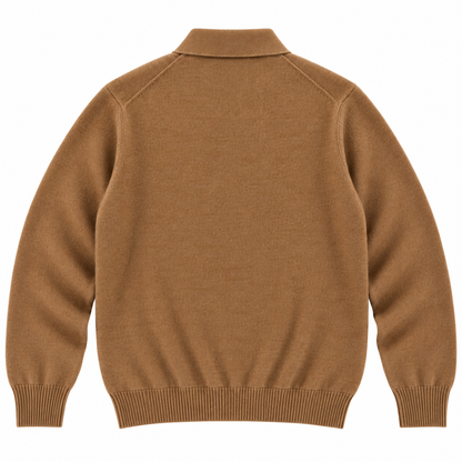 CASHMERE LONG-SLEEVE POLO - CAMEL