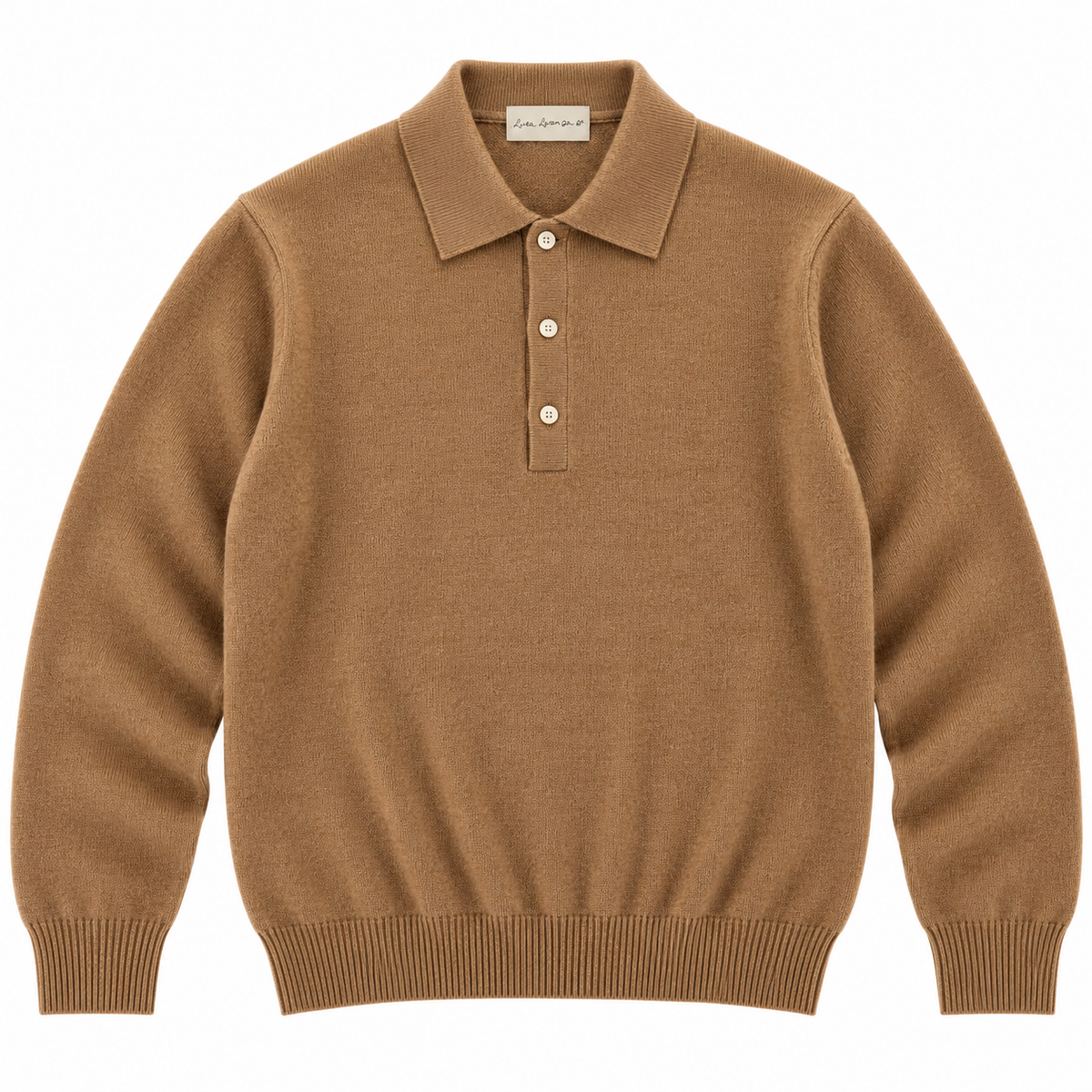 CASHMERE LONG-SLEEVE POLO - CAMEL