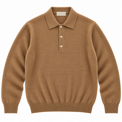 CASHMERE LONG-SLEEVE POLO - CAMEL