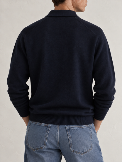 CASHMERE LONG-SLEEVE POLO - NAVY