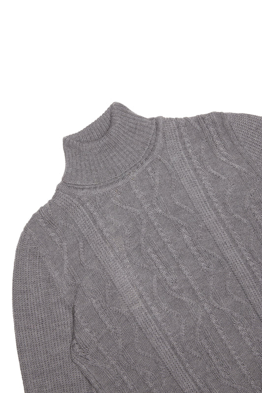 CABLED MERINO EXTRAFINE WOOL TURTLE-NECK SWEATER