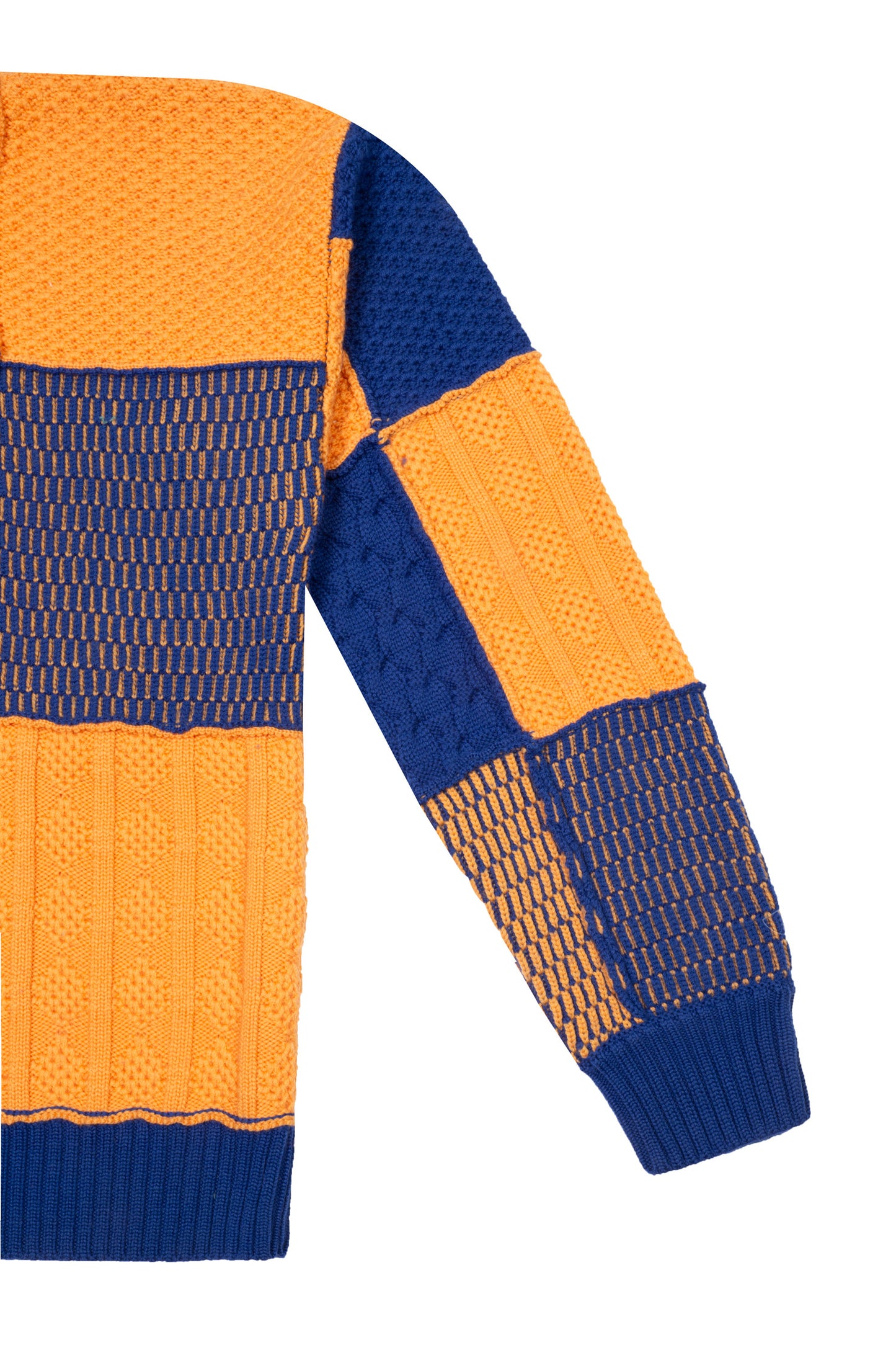 MERINO EXTRAFINE HAND KNIT PATCHWORK SWEATER