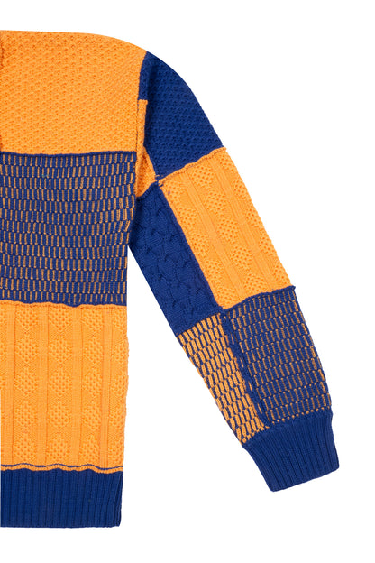 MERINO EXTRAFINE HAND KNIT PATCHWORK SWEATER