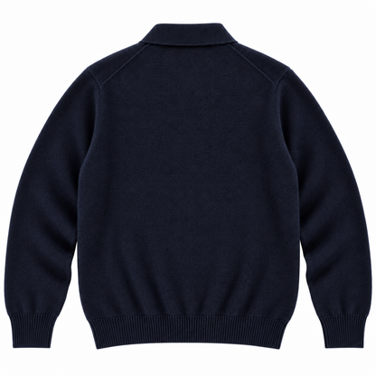 CASHMERE LONG-SLEEVE POLO - NAVY