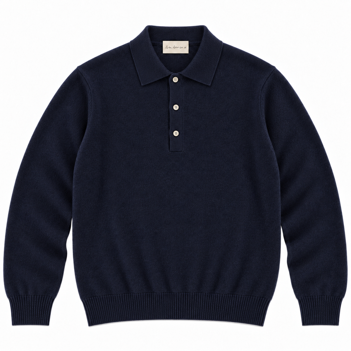 CASHMERE LONG-SLEEVE POLO - NAVY