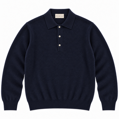 CASHMERE LONG-SLEEVE POLO - NAVY