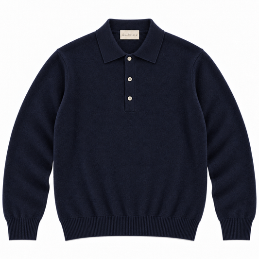 CASHMERE LONG-SLEEVE POLO - NAVY