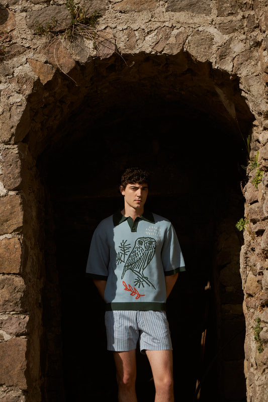 “OWL” JACQUARD-KNITTED COTTON POLO SHIRT