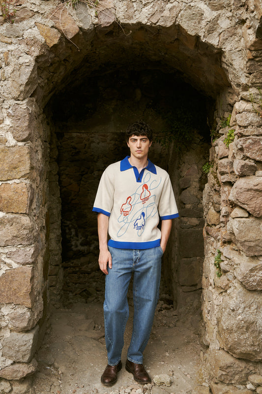 “SWIMMERS” JACQUARD-KNITTED COTTON POLO SHIRT
