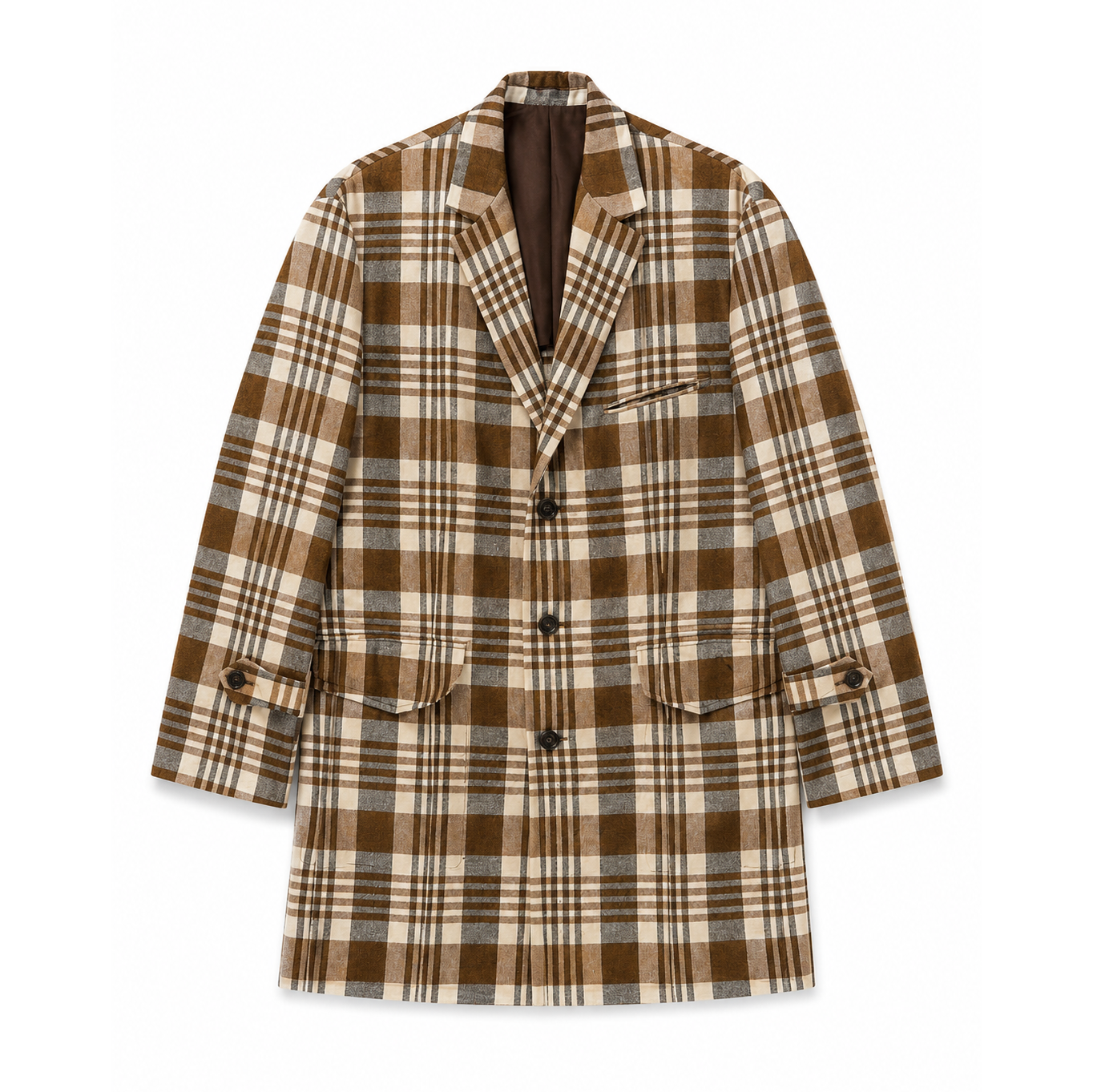 TOBACCO CHECK LINEN TRENCH