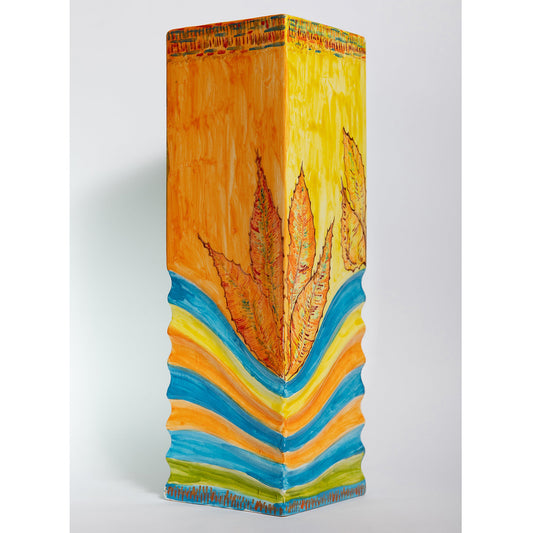 “LEAVES FANTASY” HAND-PAINTED CERAMIC PARALLELEPIPED VASE