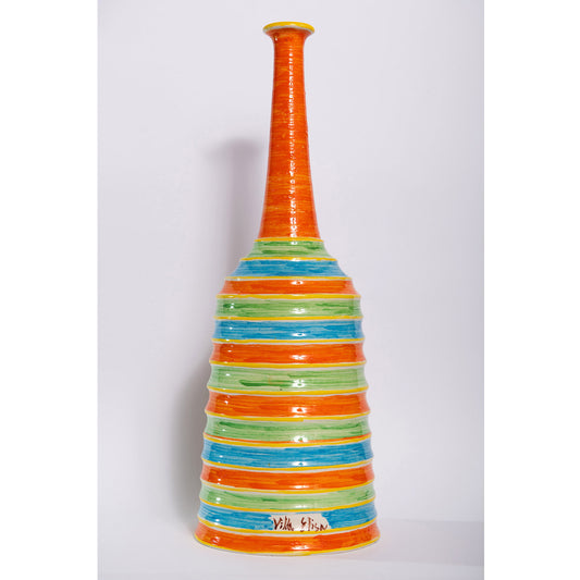 STRIPED HAND-PAINTED LARGE CERAMIC BOTTLE VASE