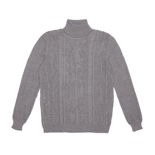 CABLED MERINO EXTRAFINE WOOL TURTLE-NECK SWEATER