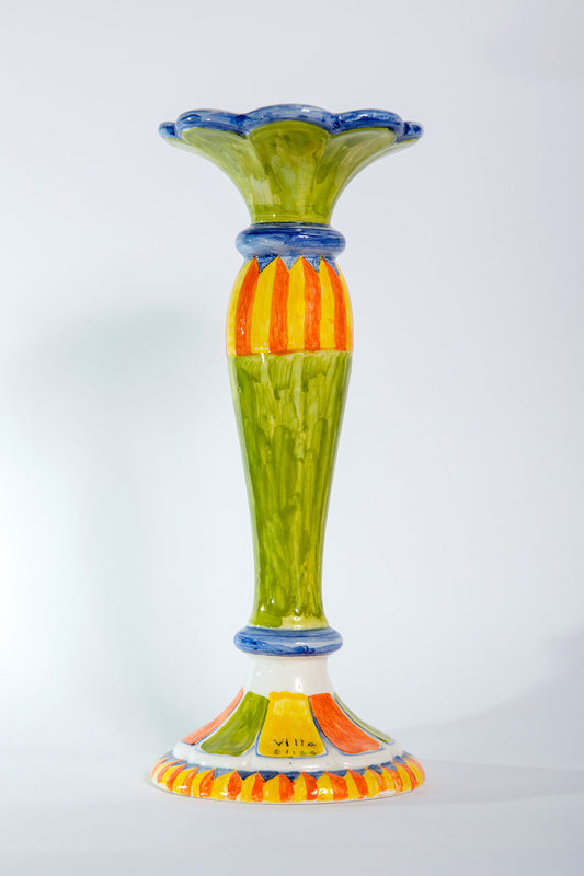 HAND-PAINTED CERAMIC CANDLESTICK HOLDER