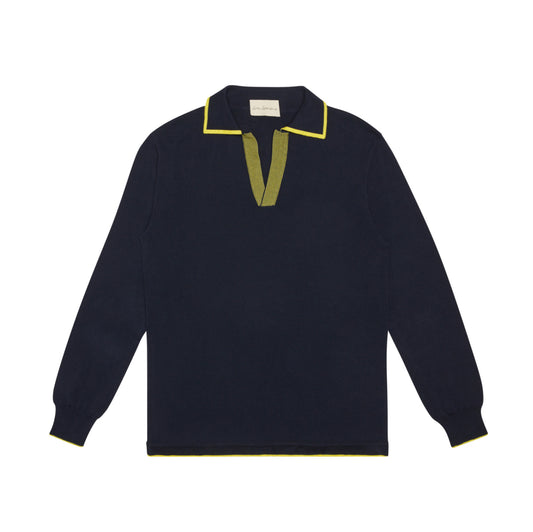 KNITTED STRIPE-TRIMMED COTTON POLO SHIRT