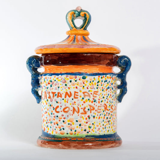 HAND-PAINTED CERAMIC JAR