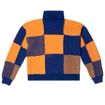 MERINO EXTRAFINE HAND KNIT PATCHWORK SWEATER
