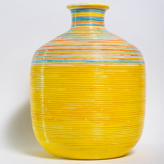 TRIDIMENSIONAL STRIPED HAND-PAINTED CERAMIC GINGER JAR